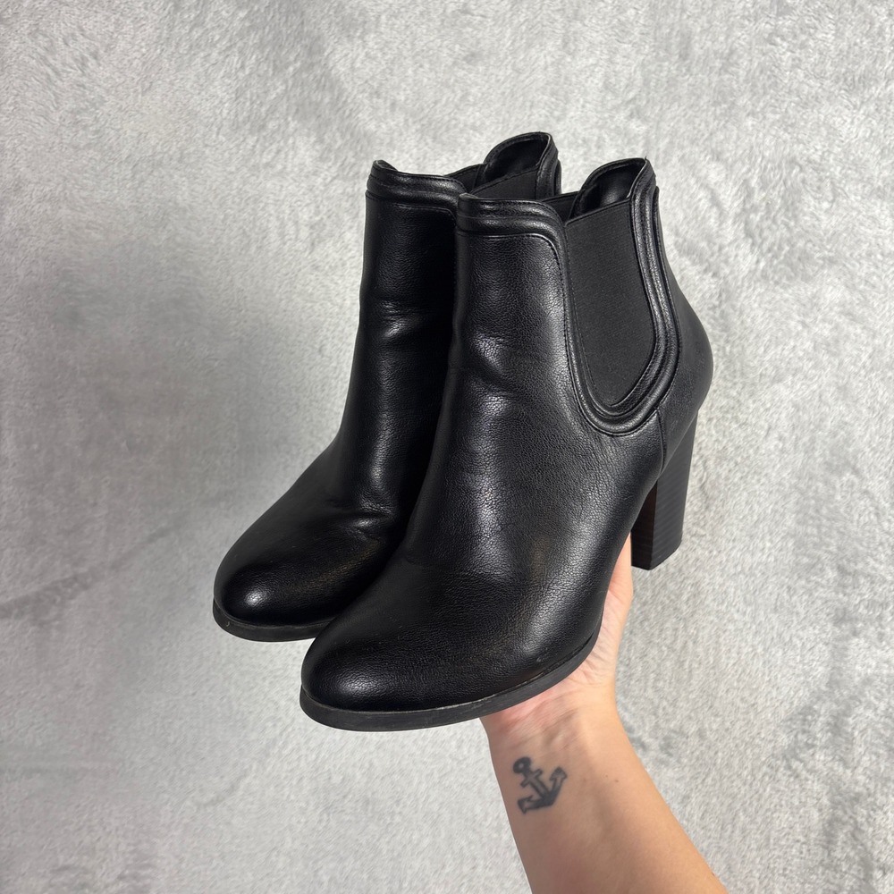 Call It Spring Womens Black Faux Leather Block Heel Ankle Boots Size 8 Booties